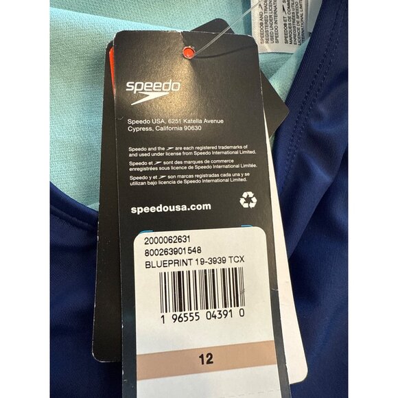 Speedo NWT Women's Blue Racerback Swimsuit Size 12 Two-Tone Blue Design - Picture 2 of 5